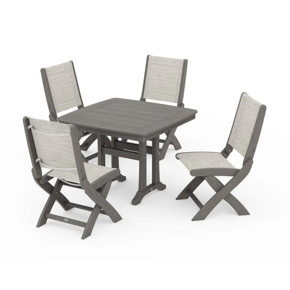 POLYWOOD® - Coastal Folding Side Chair 5-Piece Dining Set with Trestle Legs - PWS968 - Image 148
