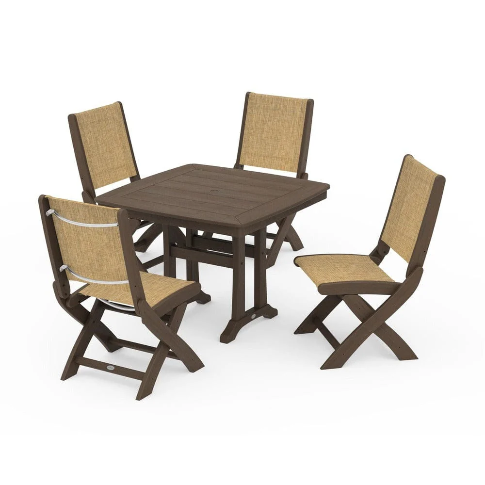 POLYWOOD® - Coastal Folding Side Chair 5-Piece Dining Set with Trestle Legs - PWS968 - Image 153