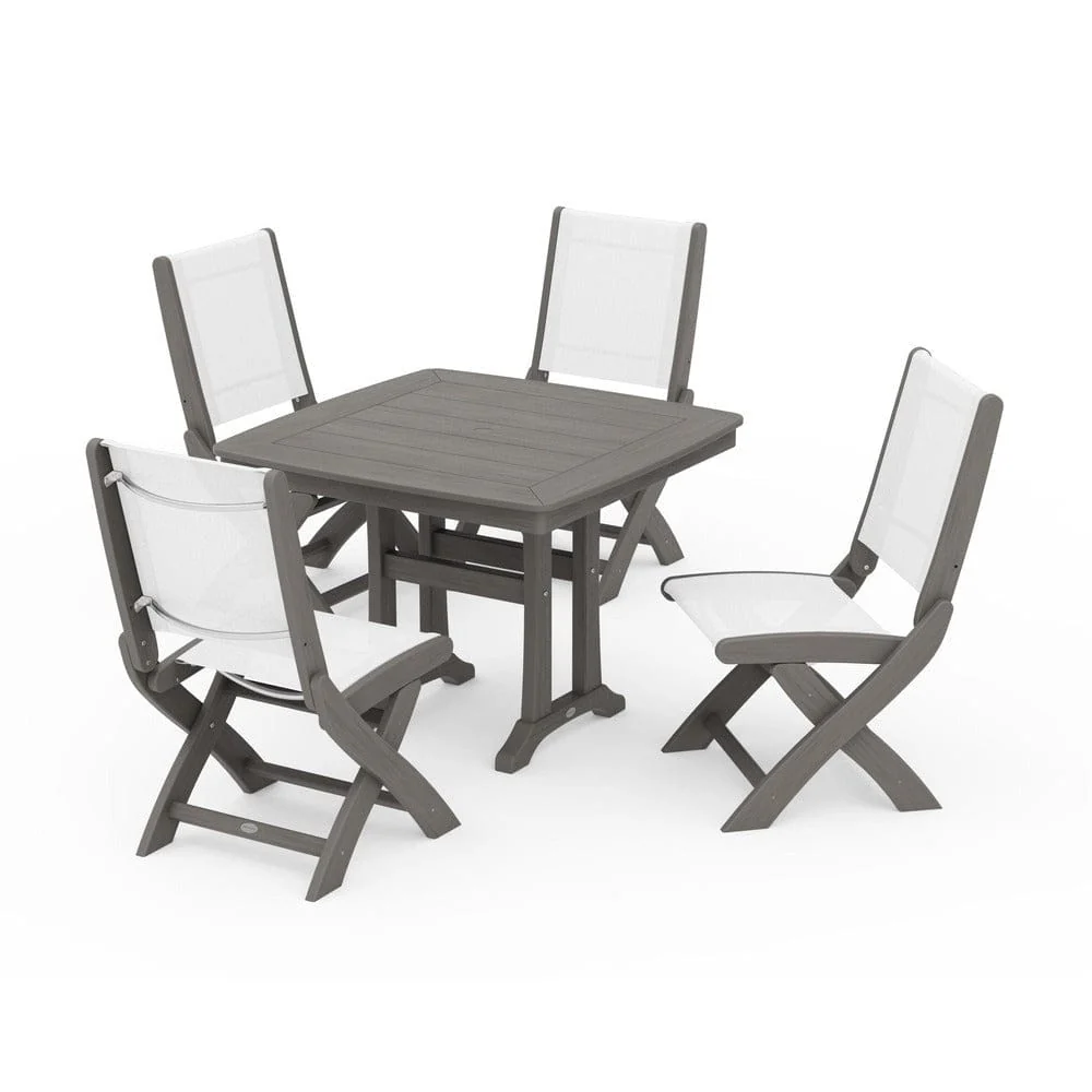 POLYWOOD® - Coastal Folding Side Chair 5-Piece Dining Set with Trestle Legs - PWS968 - Image 156