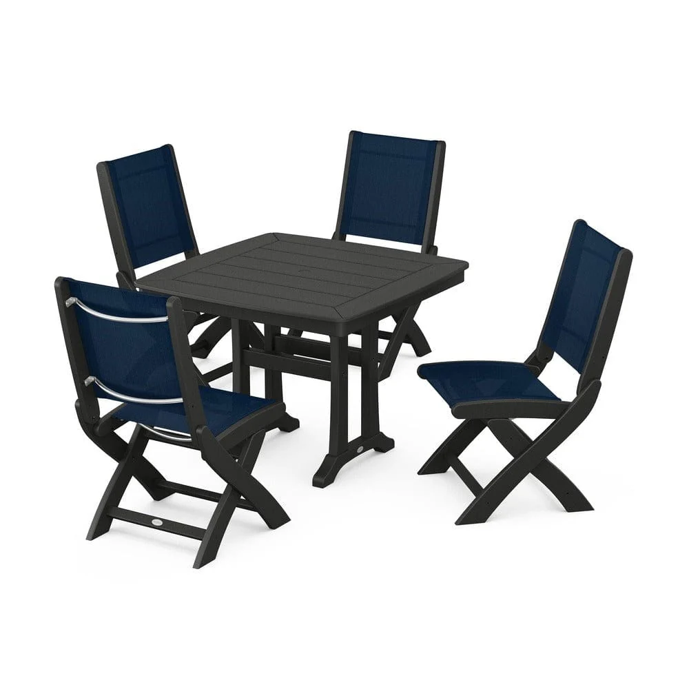POLYWOOD® - Coastal Folding Side Chair 5-Piece Dining Set with Trestle Legs - PWS968 - Image 36