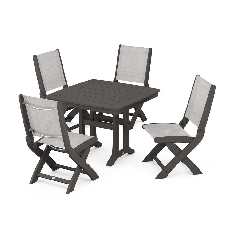 POLYWOOD® - Coastal Folding Side Chair 5-Piece Dining Set with Trestle Legs - PWS968 - Image 62