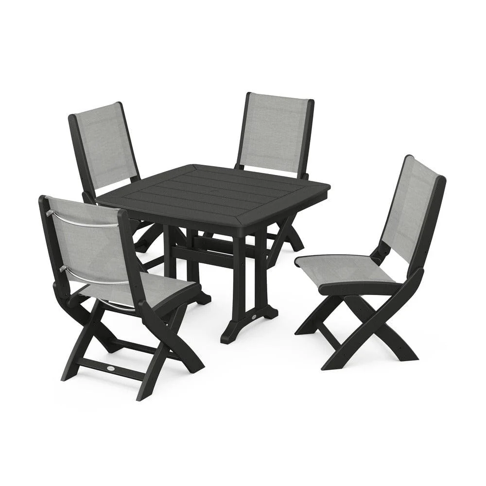 POLYWOOD® - Coastal Folding Side Chair 5-Piece Dining Set with Trestle Legs - PWS968 - Image 63