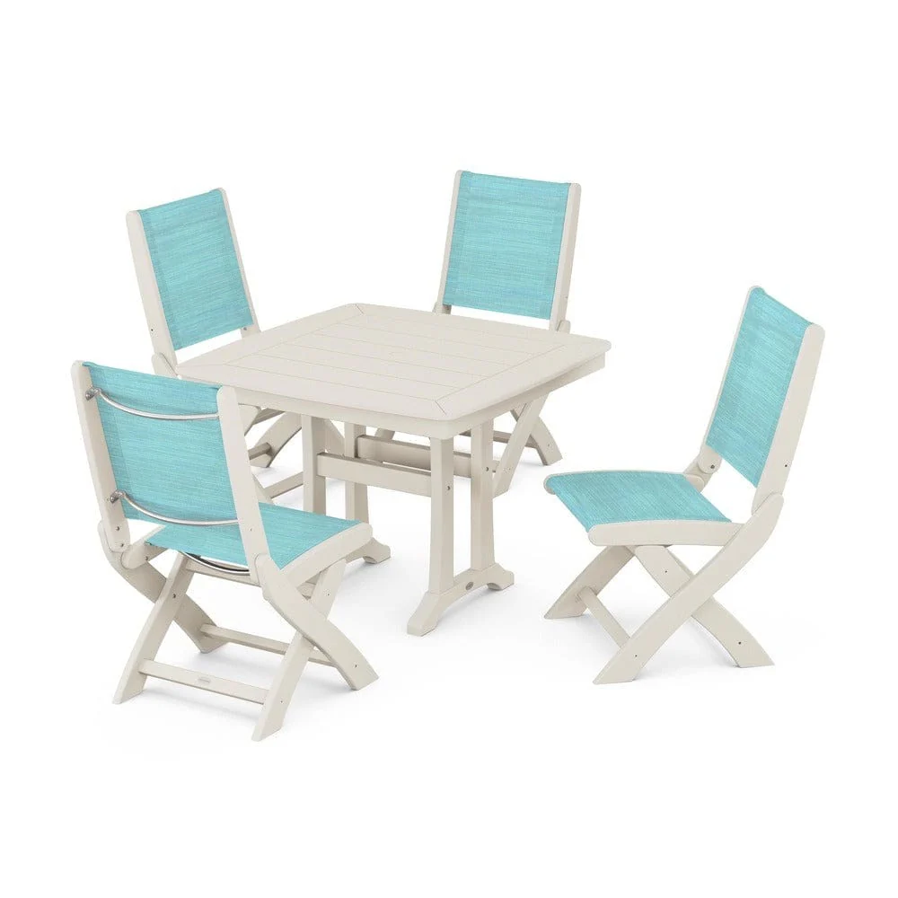 POLYWOOD® - Coastal Folding Side Chair 5-Piece Dining Set with Trestle Legs - PWS968 - Image 74