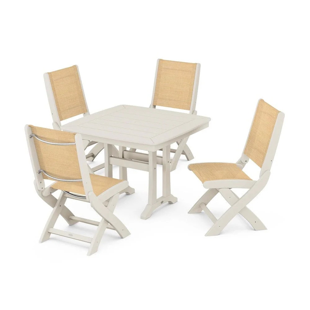POLYWOOD® - Coastal Folding Side Chair 5-Piece Dining Set with Trestle Legs - PWS968 - Image 77