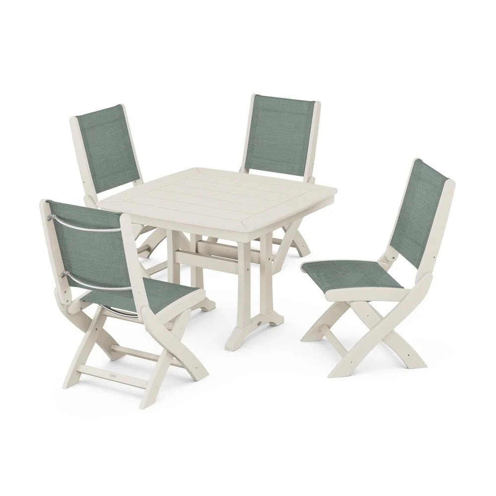 POLYWOOD® - Coastal Folding Side Chair 5-Piece Dining Set with Trestle Legs - PWS968 - Image 97