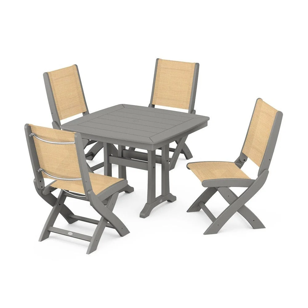 POLYWOOD® - Coastal Folding Side Chair 5-Piece Dining Set with Trestle Legs - PWS968 - Image 99