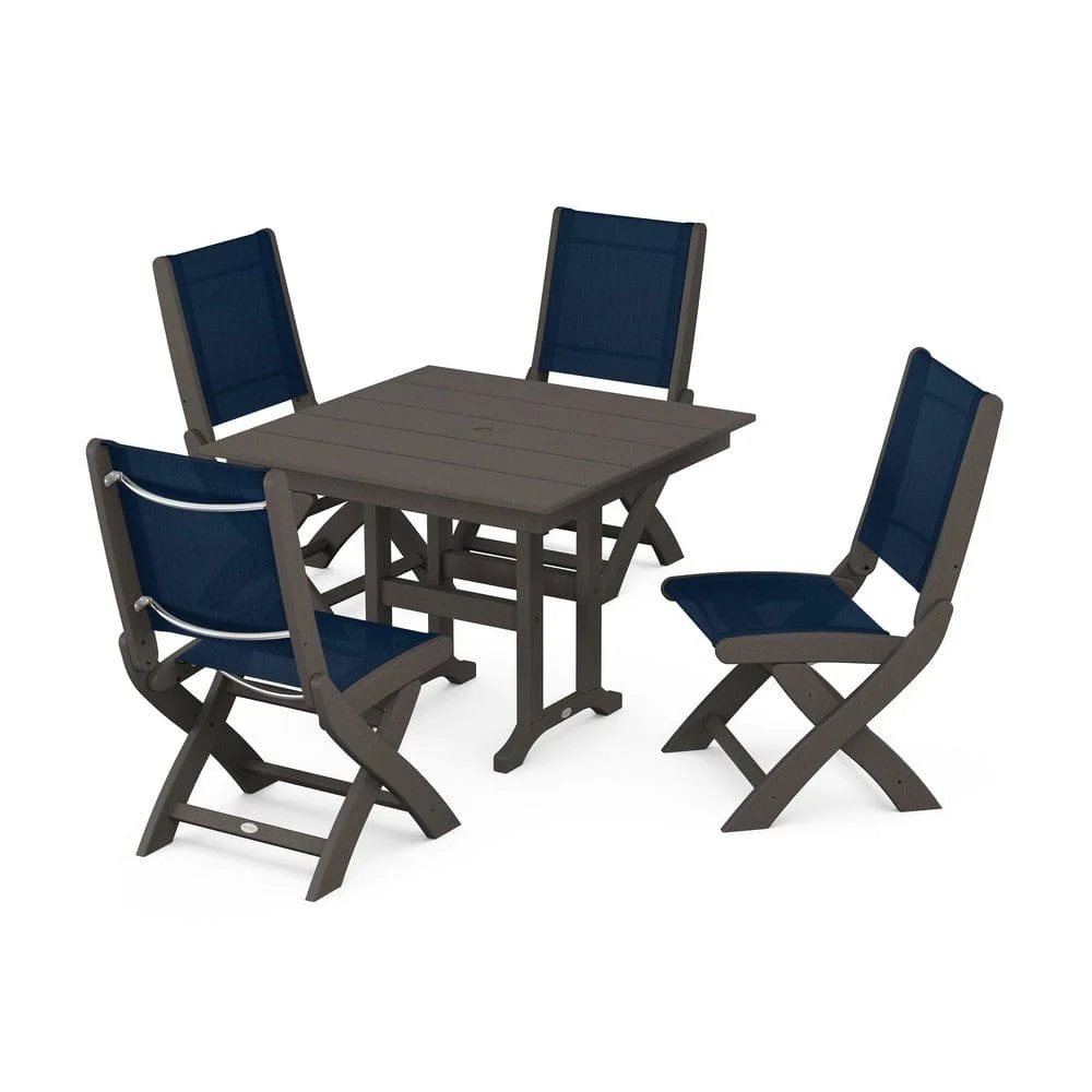 POLYWOOD® - Coastal Folding Side Chair 5-Piece Farmhouse Dining Set - PWS1143 - Image 98