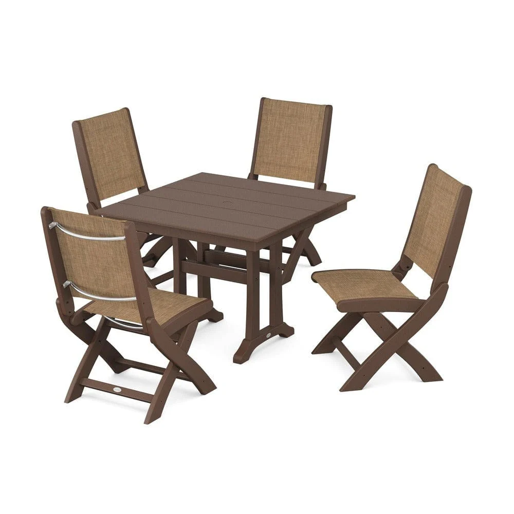 POLYWOOD® - Coastal Folding Side Chair 5-Piece Farmhouse Dining Set With Trestle Legs - PWS946 - Image 109