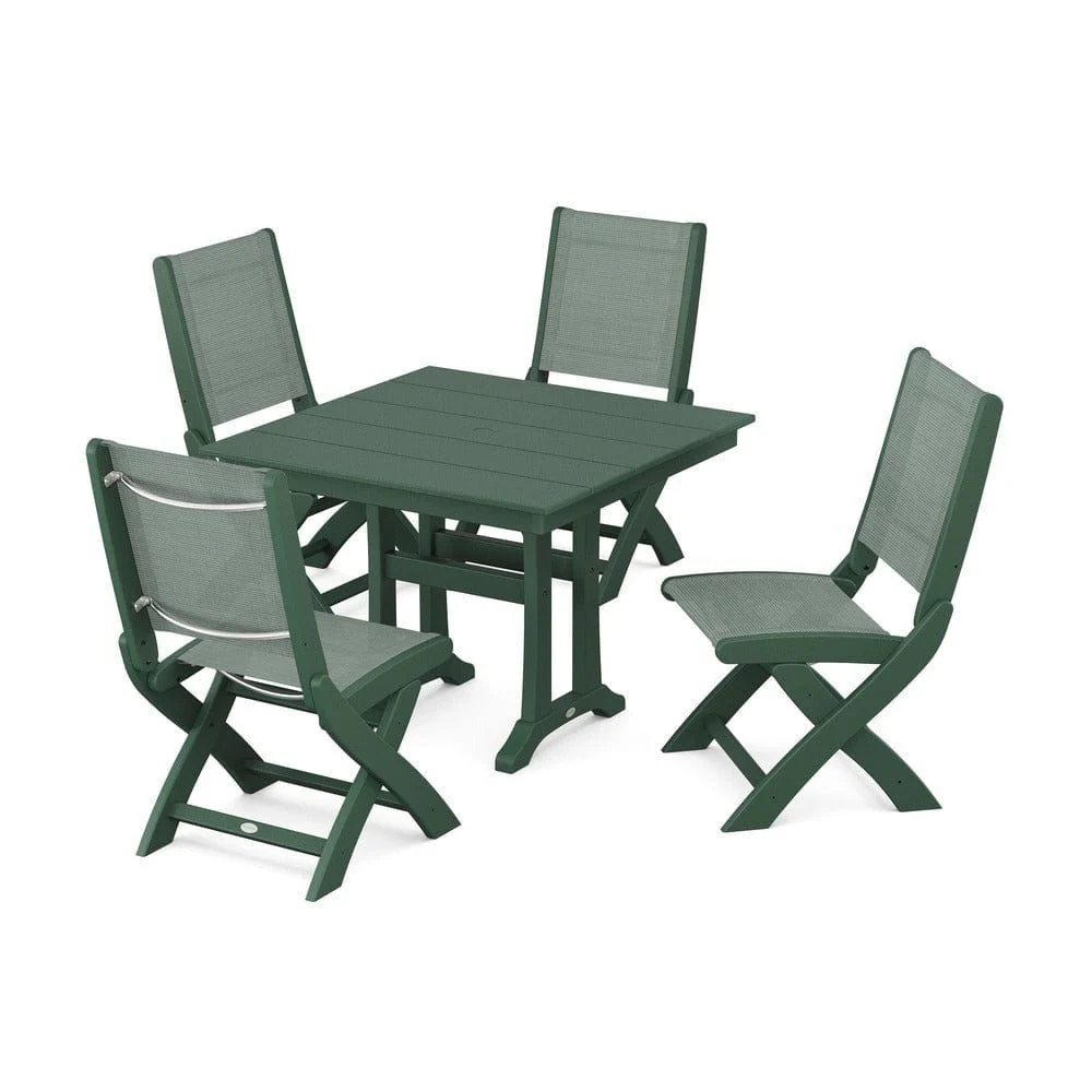 POLYWOOD® - Coastal Folding Side Chair 5-Piece Farmhouse Dining Set With Trestle Legs - PWS946 - Image 113