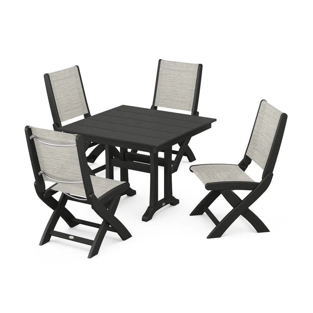 POLYWOOD® - Coastal Folding Side Chair 5-Piece Farmhouse Dining Set With Trestle Legs - PWS946 - Image 116