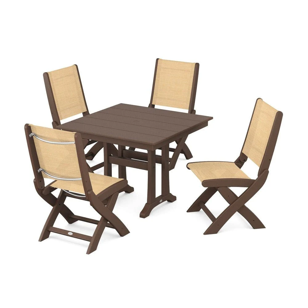 POLYWOOD® - Coastal Folding Side Chair 5-Piece Farmhouse Dining Set With Trestle Legs - PWS946 - Image 117
