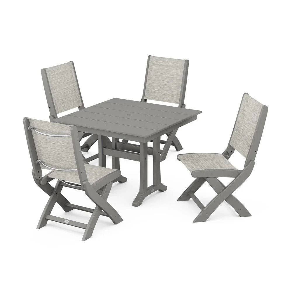 POLYWOOD® - Coastal Folding Side Chair 5-Piece Farmhouse Dining Set With Trestle Legs - PWS946 - Image 119