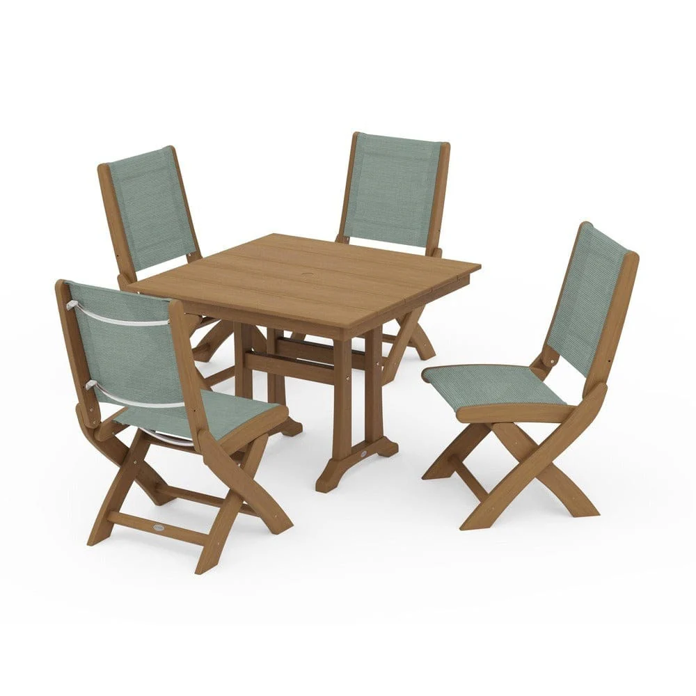 POLYWOOD® - Coastal Folding Side Chair 5-Piece Farmhouse Dining Set With Trestle Legs - PWS946 - Image 130