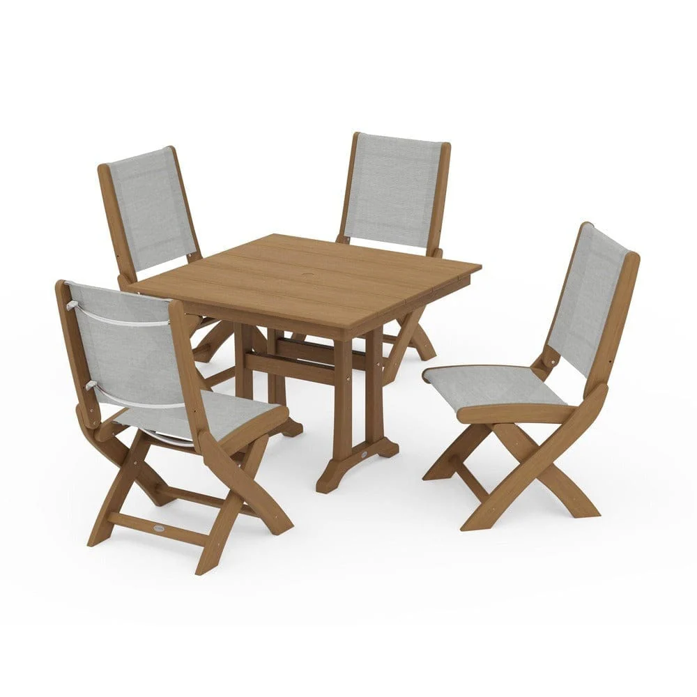 POLYWOOD® - Coastal Folding Side Chair 5-Piece Farmhouse Dining Set With Trestle Legs - PWS946 - Image 135