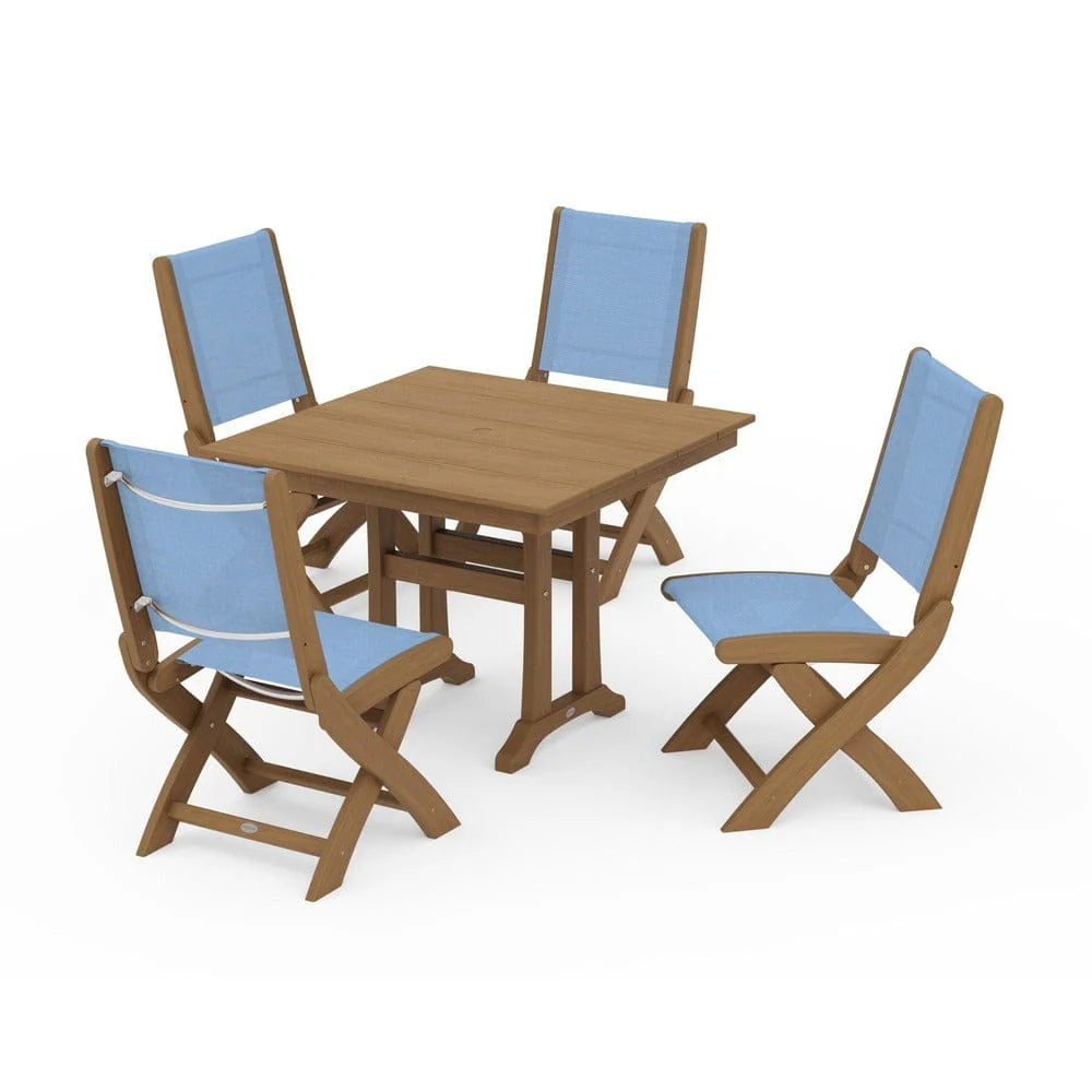 POLYWOOD® - Coastal Folding Side Chair 5-Piece Farmhouse Dining Set With Trestle Legs - PWS946 - Image 136