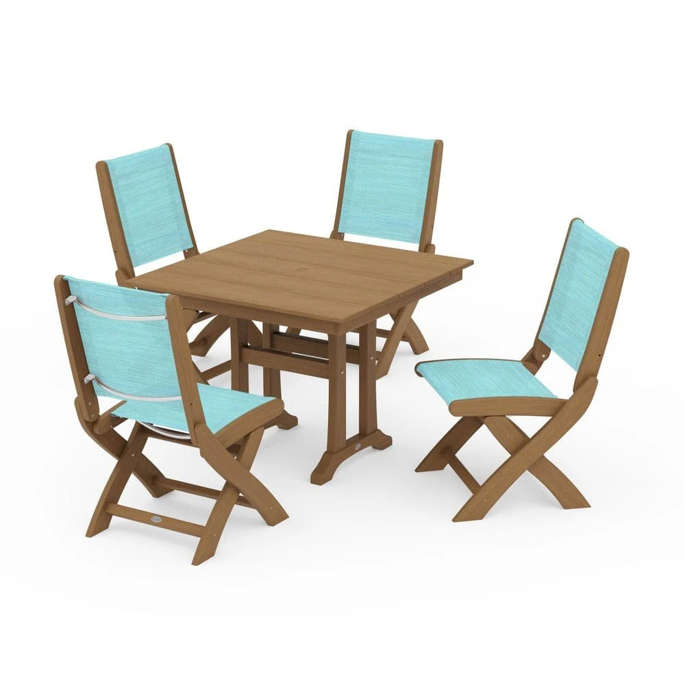 POLYWOOD® - Coastal Folding Side Chair 5-Piece Farmhouse Dining Set With Trestle Legs - PWS946 - Image 138