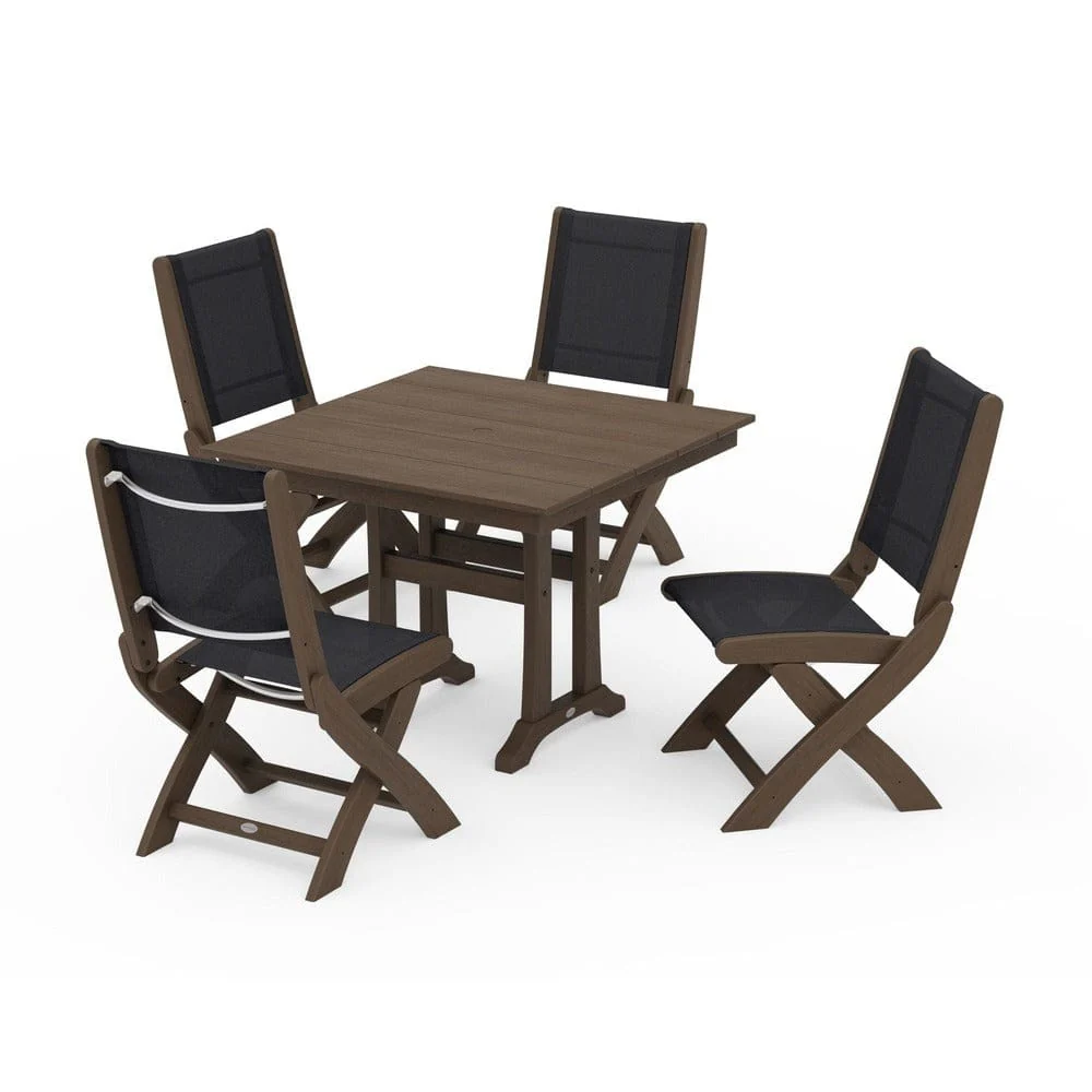 POLYWOOD® - Coastal Folding Side Chair 5-Piece Farmhouse Dining Set With Trestle Legs - PWS946 - Image 147