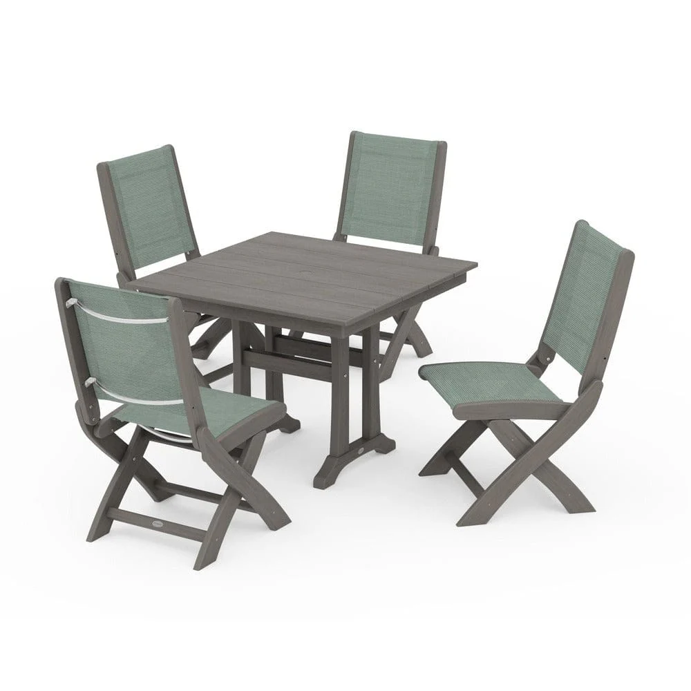 POLYWOOD® - Coastal Folding Side Chair 5-Piece Farmhouse Dining Set With Trestle Legs - PWS946 - Image 155