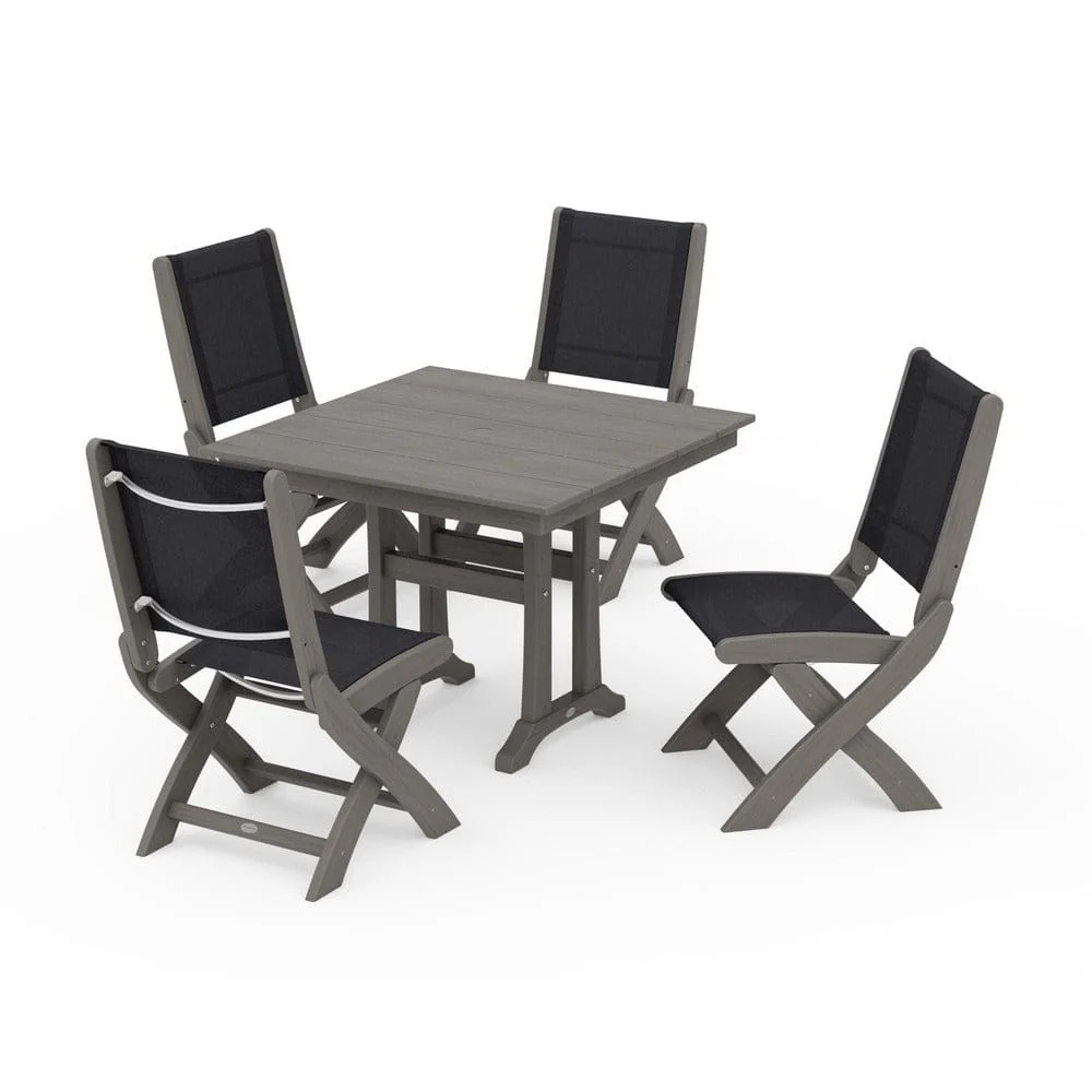 POLYWOOD® - Coastal Folding Side Chair 5-Piece Farmhouse Dining Set With Trestle Legs - PWS946 - Image 156
