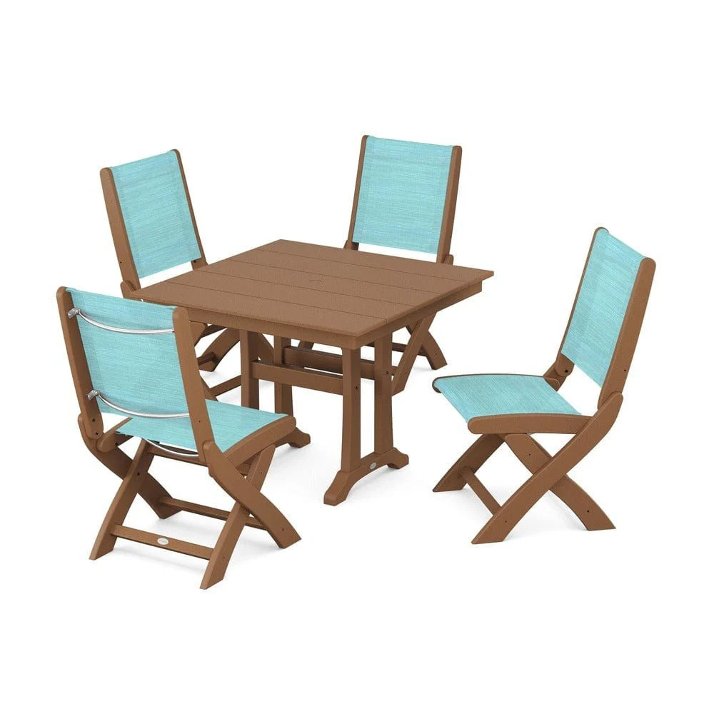 POLYWOOD® - Coastal Folding Side Chair 5-Piece Farmhouse Dining Set With Trestle Legs - PWS946 - Image 21