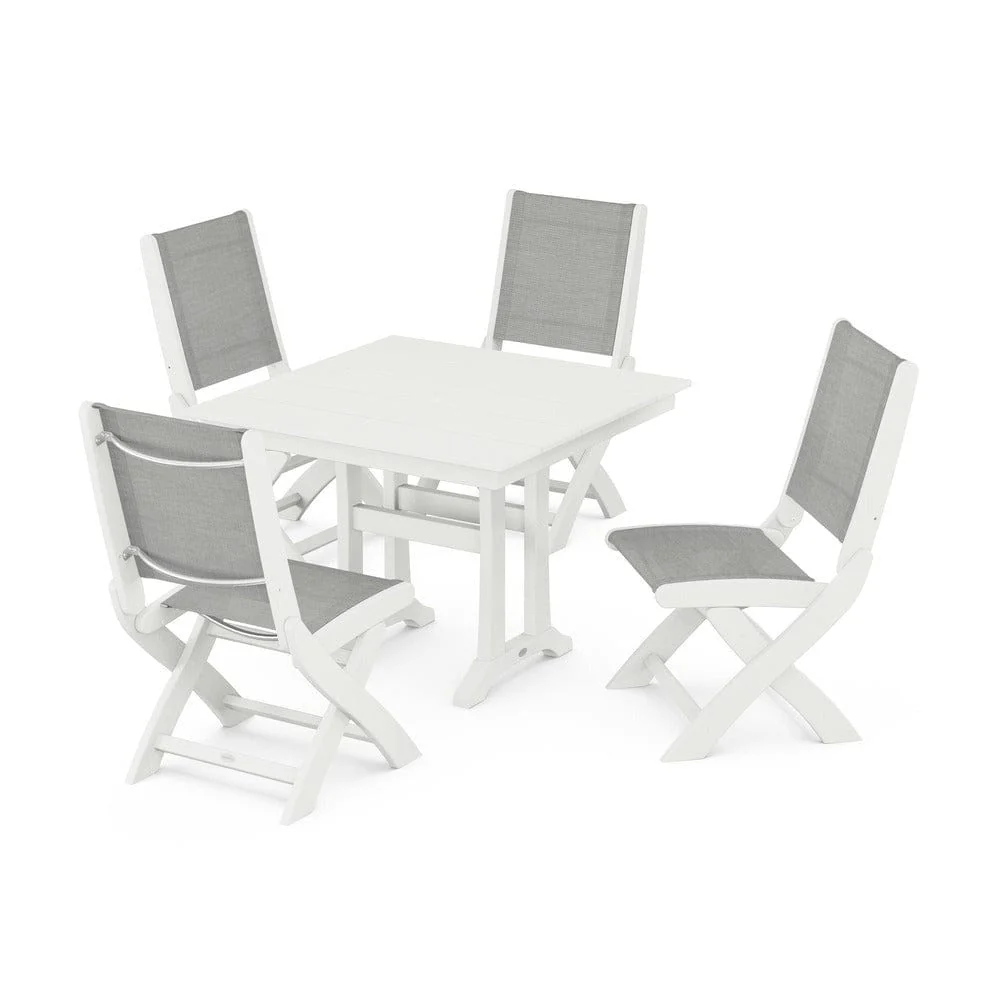 POLYWOOD® - Coastal Folding Side Chair 5-Piece Farmhouse Dining Set With Trestle Legs - PWS946 - Image 30