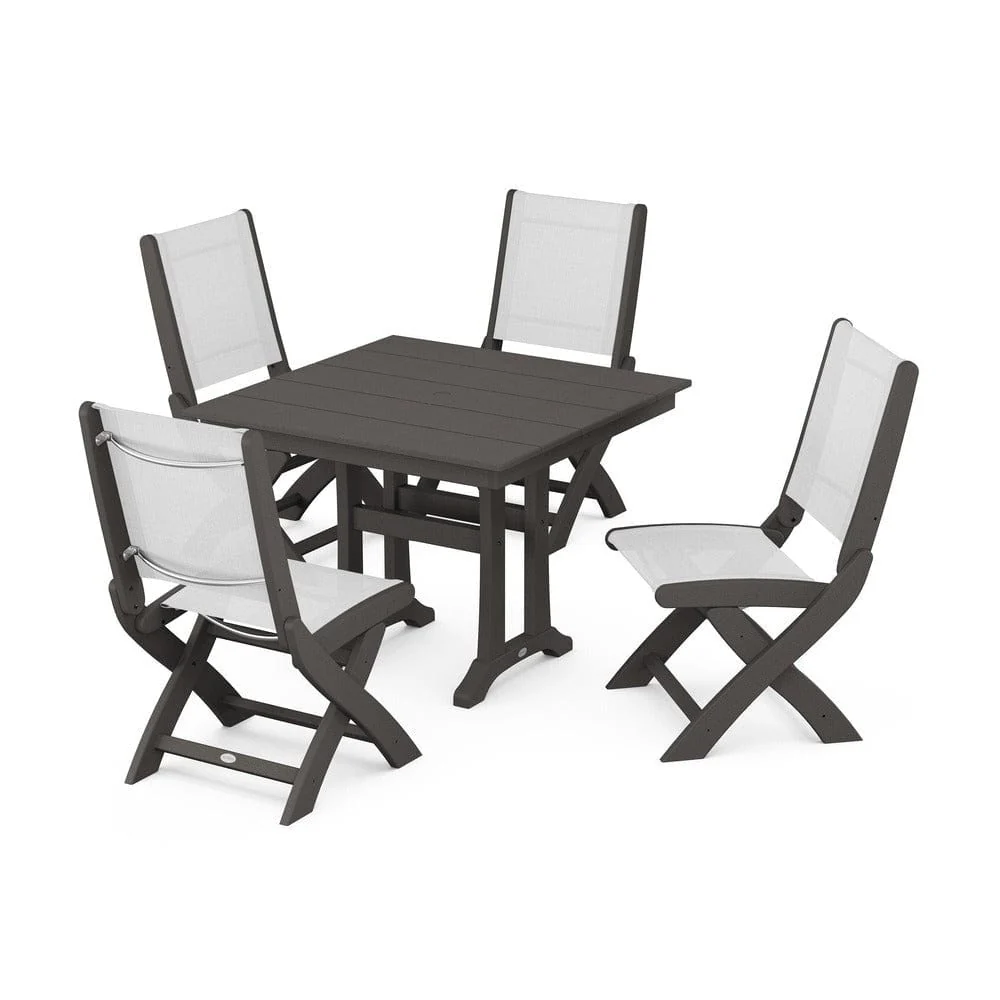 POLYWOOD® - Coastal Folding Side Chair 5-Piece Farmhouse Dining Set With Trestle Legs - PWS946 - Image 32