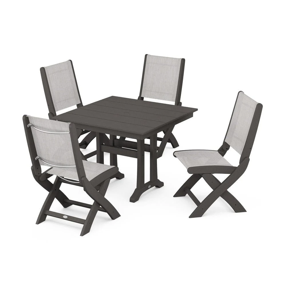POLYWOOD® - Coastal Folding Side Chair 5-Piece Farmhouse Dining Set With Trestle Legs - PWS946 - Image 34