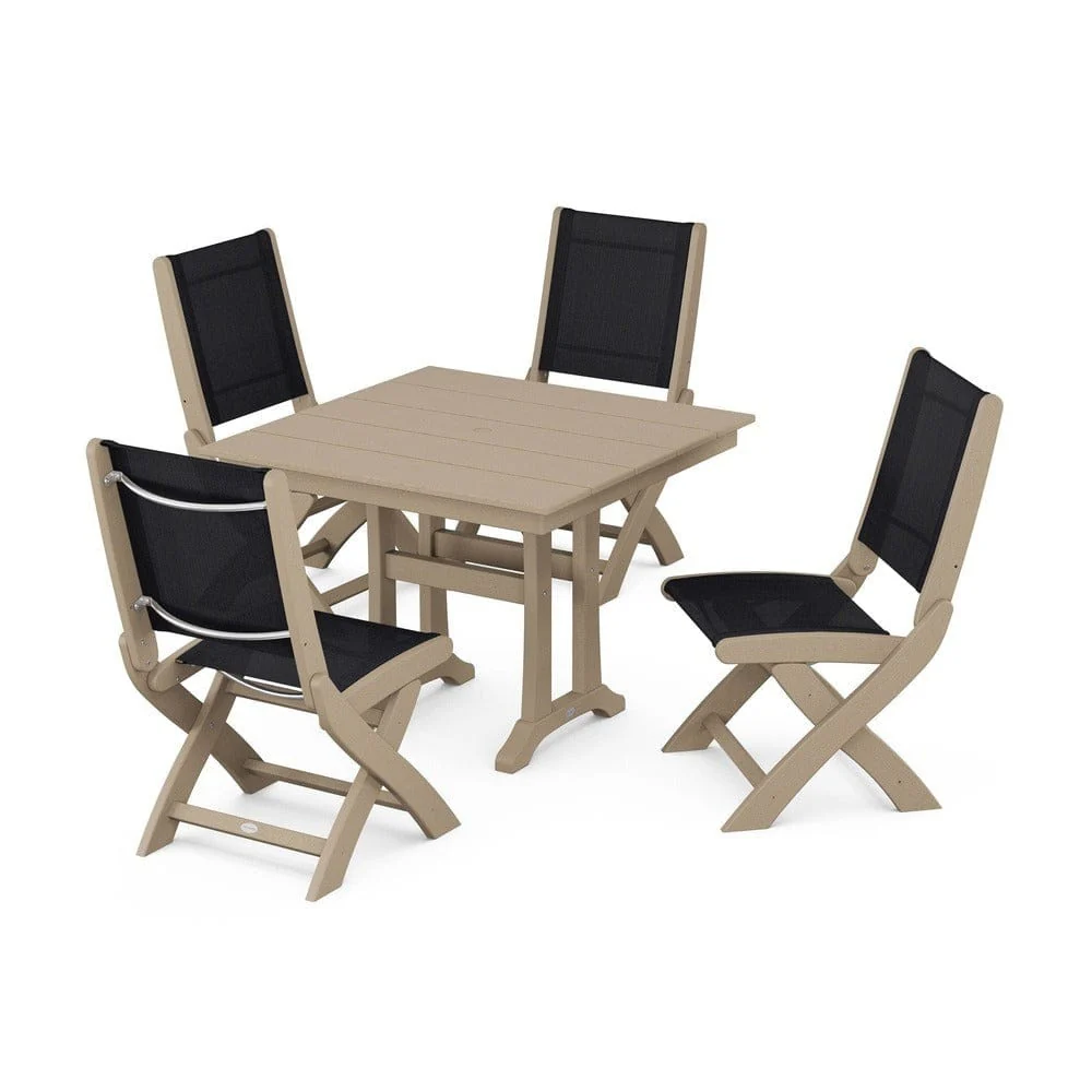 POLYWOOD® - Coastal Folding Side Chair 5-Piece Farmhouse Dining Set With Trestle Legs - PWS946 - Image 38