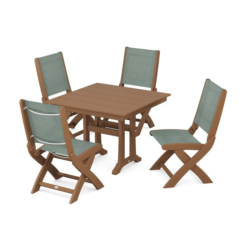 POLYWOOD® - Coastal Folding Side Chair 5-Piece Farmhouse Dining Set With Trestle Legs - PWS946 - Image 40