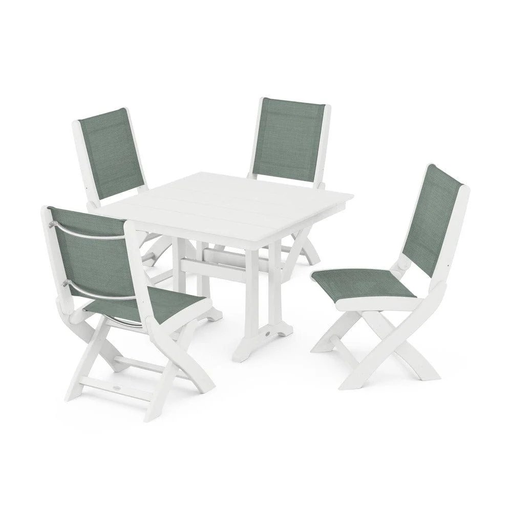 POLYWOOD® - Coastal Folding Side Chair 5-Piece Farmhouse Dining Set With Trestle Legs - PWS946 - Image 42