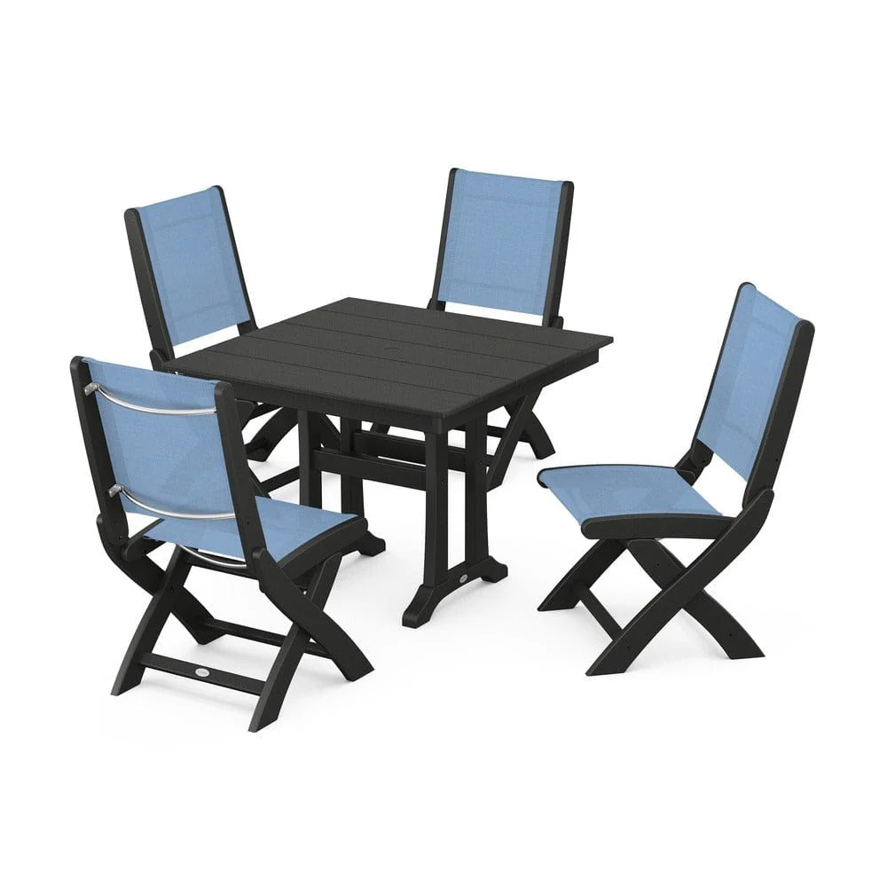POLYWOOD® - Coastal Folding Side Chair 5-Piece Farmhouse Dining Set With Trestle Legs - PWS946 - Image 5