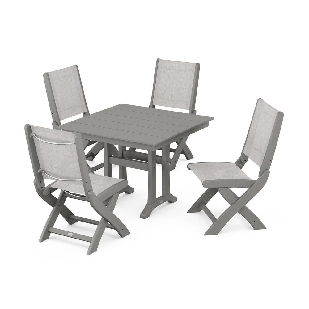 POLYWOOD® - Coastal Folding Side Chair 5-Piece Farmhouse Dining Set With Trestle Legs - PWS946 - Image 61