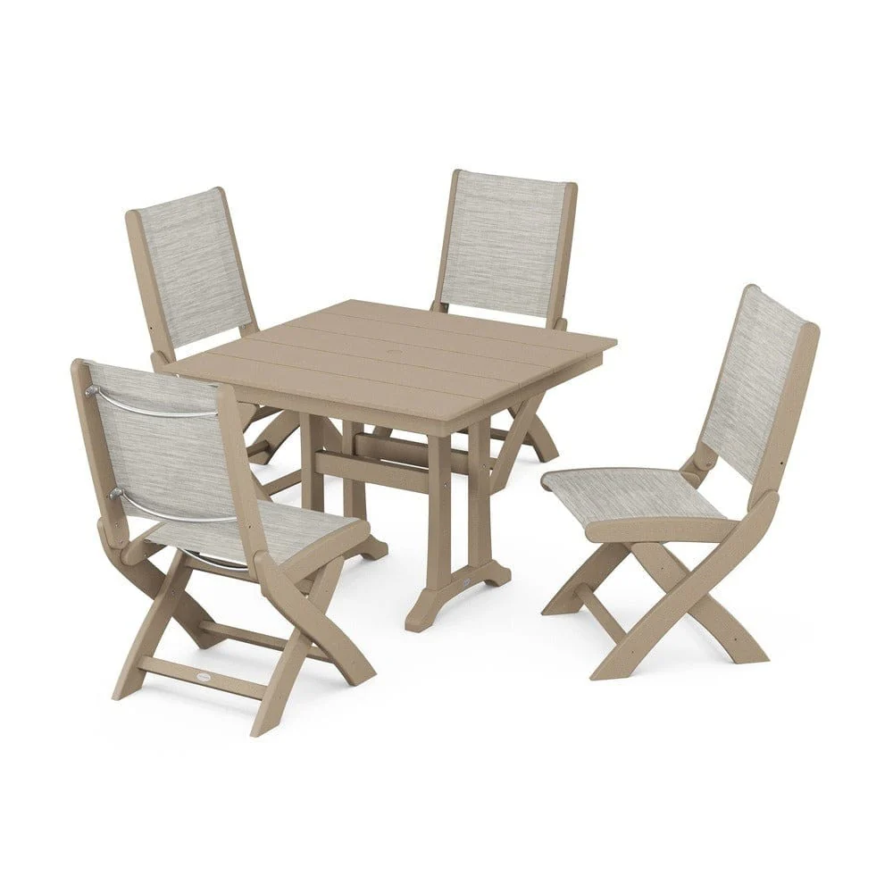 POLYWOOD® - Coastal Folding Side Chair 5-Piece Farmhouse Dining Set With Trestle Legs - PWS946 - Image 68