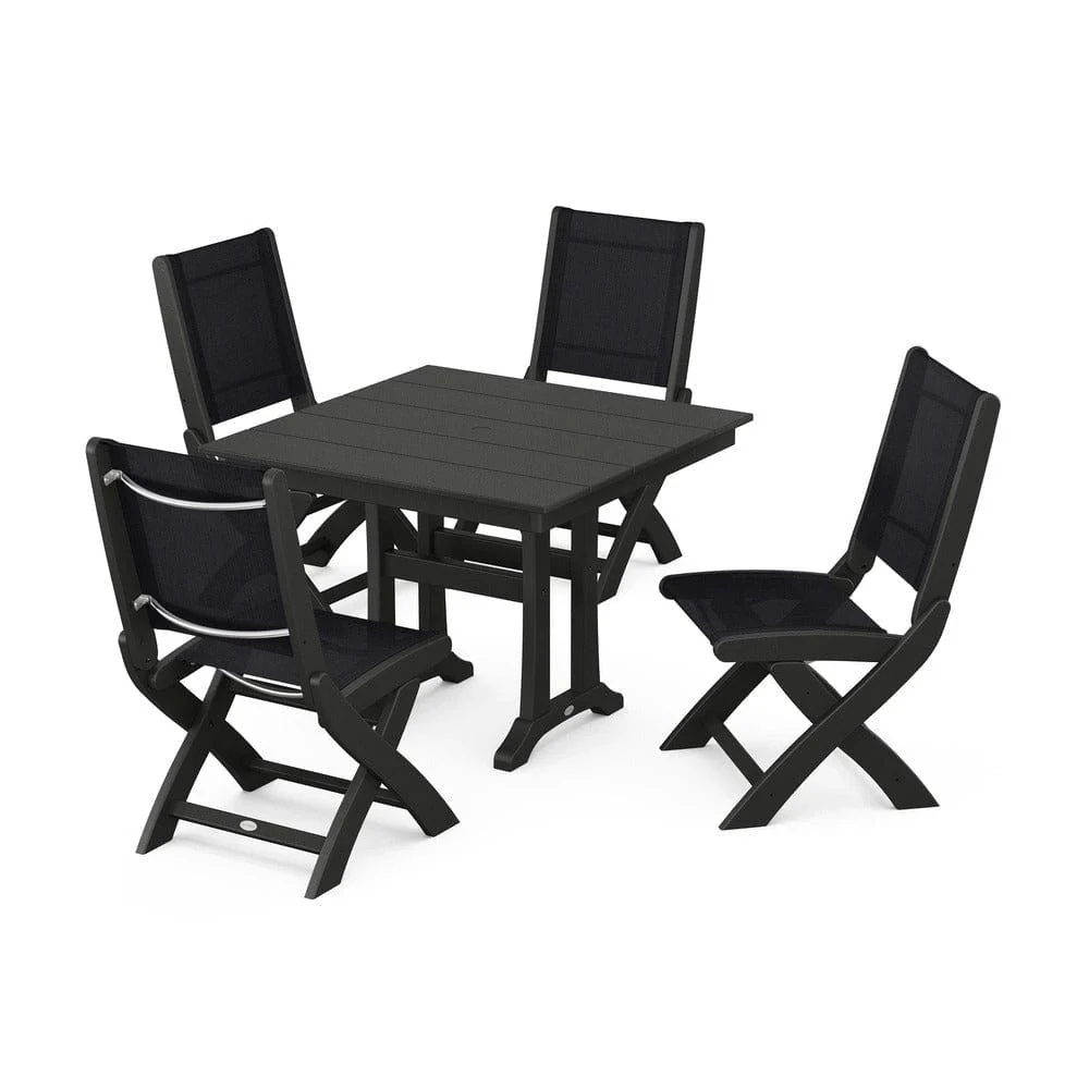 POLYWOOD® - Coastal Folding Side Chair 5-Piece Farmhouse Dining Set With Trestle Legs - PWS946 - Image 74