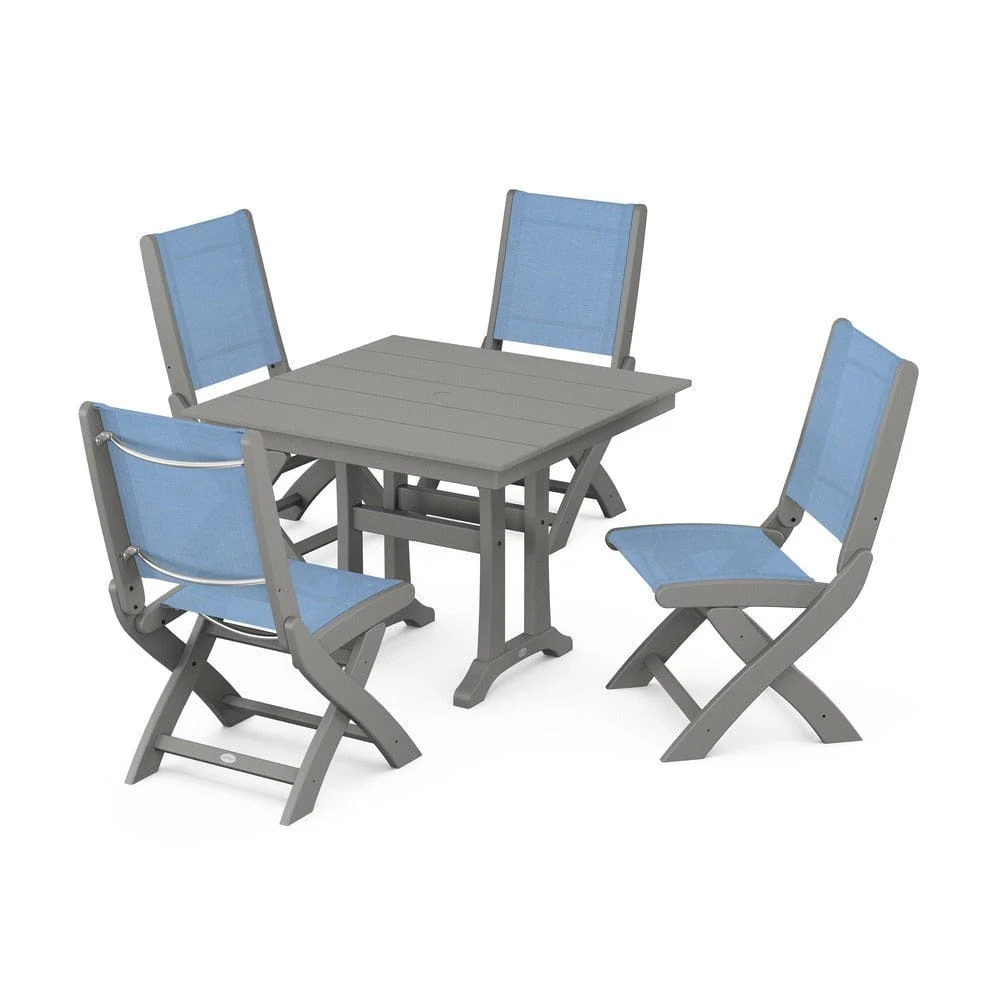 POLYWOOD® - Coastal Folding Side Chair 5-Piece Farmhouse Dining Set With Trestle Legs - PWS946 - Image 81