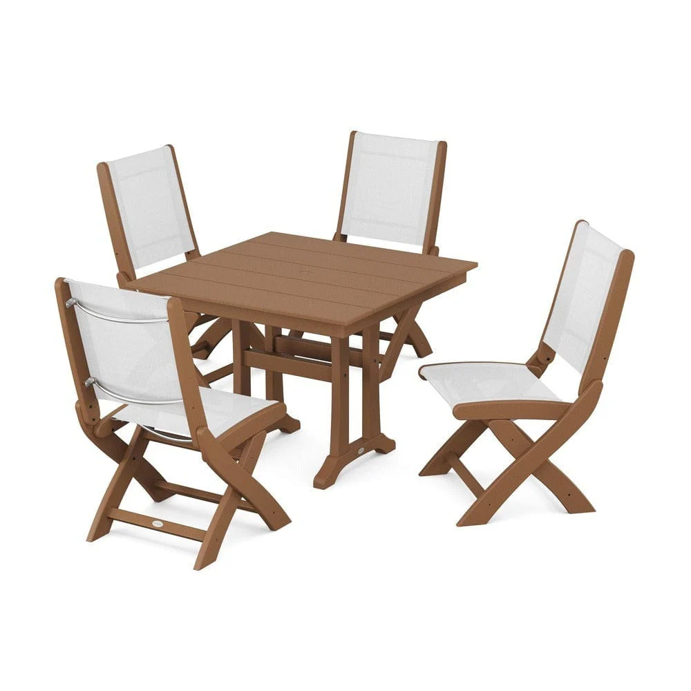 POLYWOOD® - Coastal Folding Side Chair 5-Piece Farmhouse Dining Set With Trestle Legs - PWS946 - Image 86