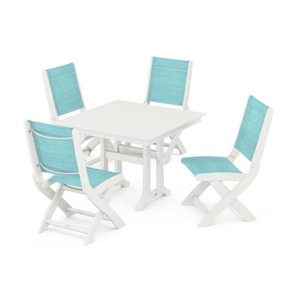 POLYWOOD® - Coastal Folding Side Chair 5-Piece Farmhouse Dining Set With Trestle Legs - PWS946 - Image 97