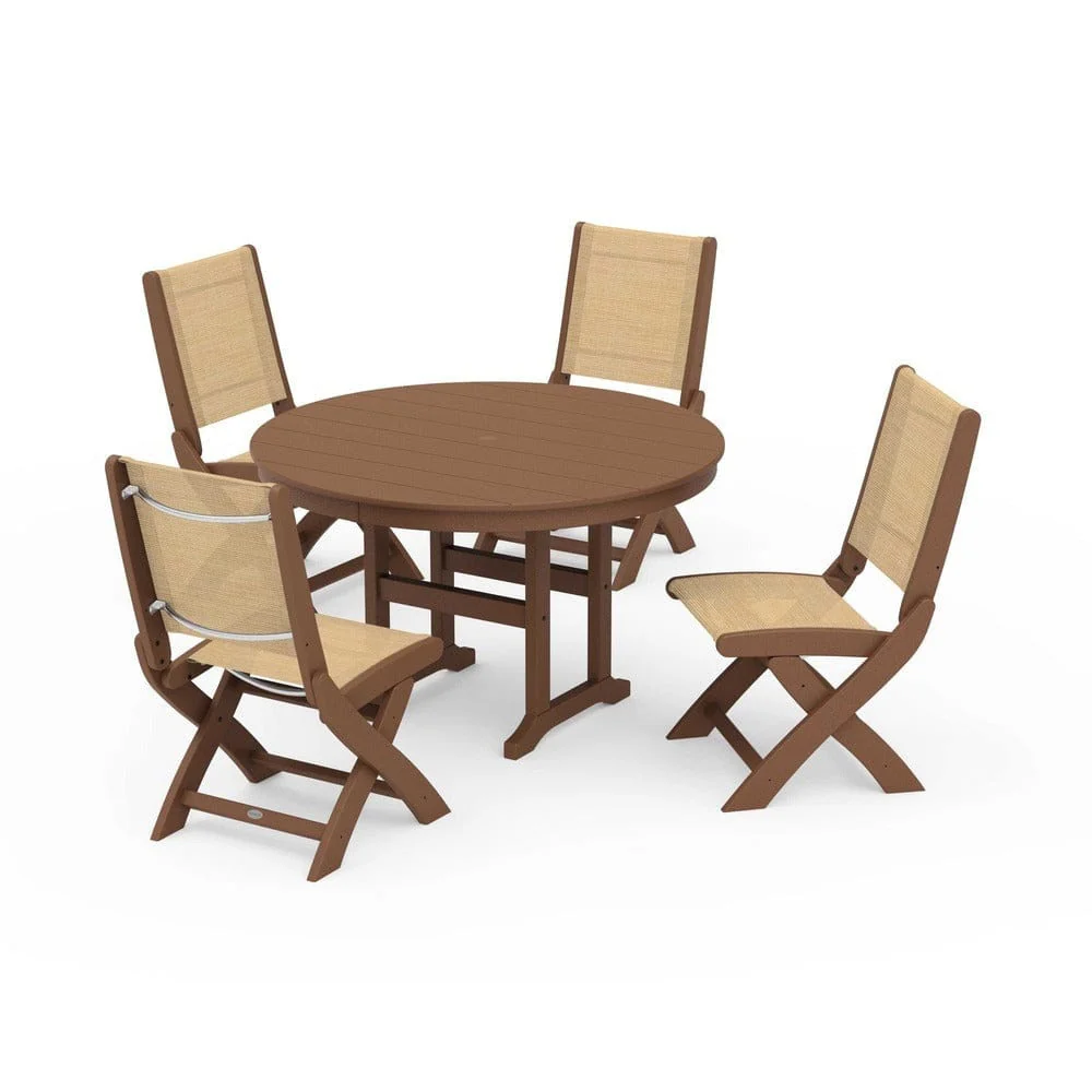 POLYWOOD® - Coastal Folding Side Chair 5-Piece Round Dining Set - PWS1358 - Image 101