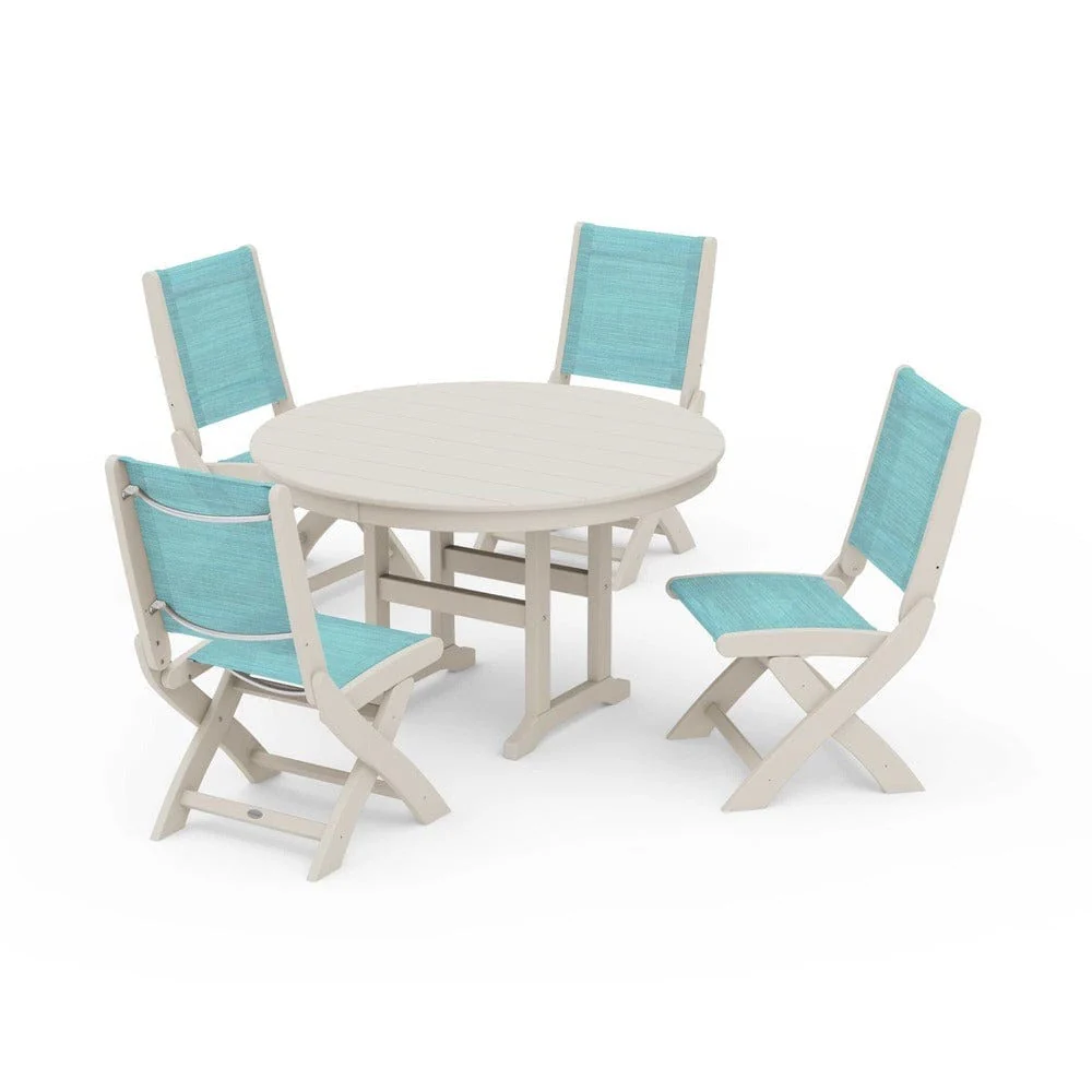 POLYWOOD® - Coastal Folding Side Chair 5-Piece Round Dining Set - PWS1358 - Image 11