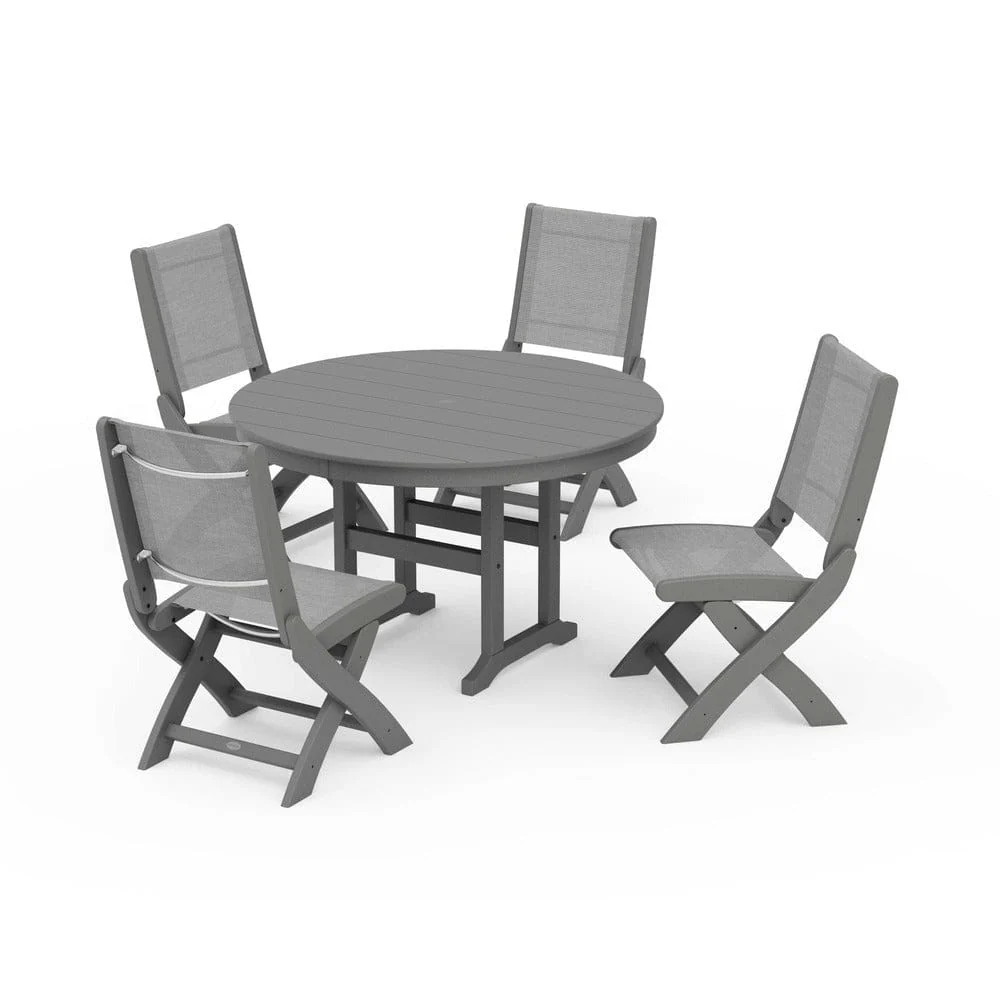 POLYWOOD® - Coastal Folding Side Chair 5-Piece Round Dining Set - PWS1358 - Image 19
