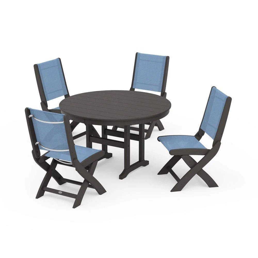 POLYWOOD® - Coastal Folding Side Chair 5-Piece Round Dining Set - PWS1358 - Image 23