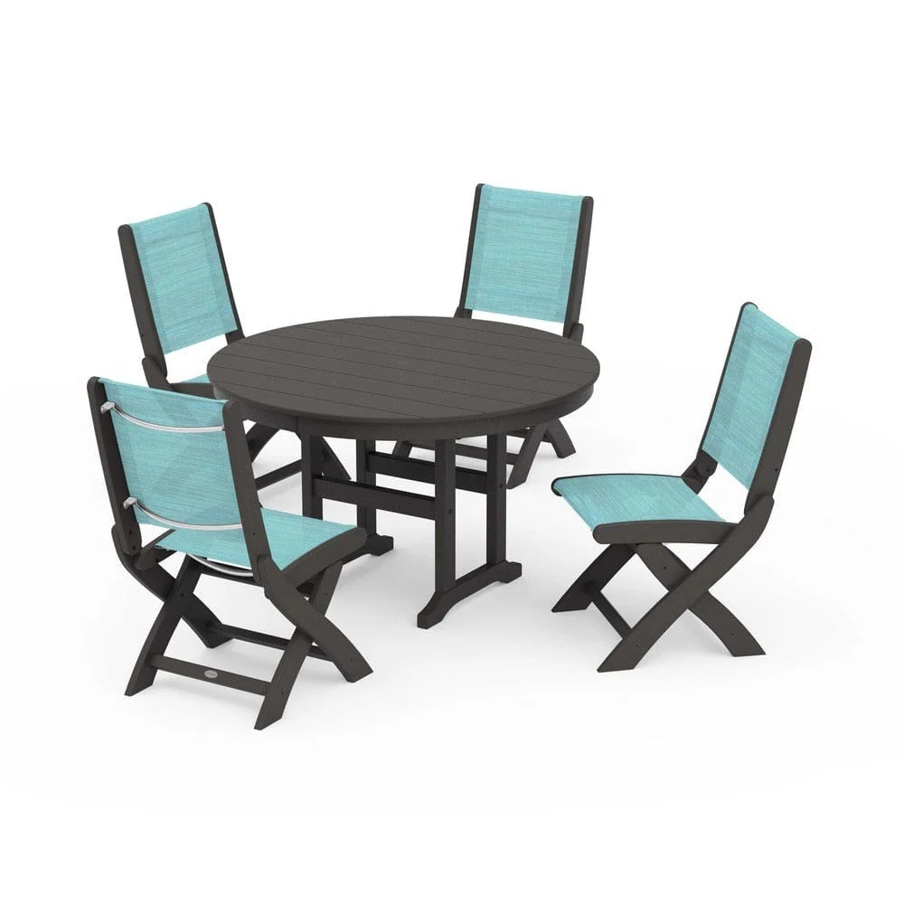 POLYWOOD® - Coastal Folding Side Chair 5-Piece Round Dining Set - PWS1358 - Image 25