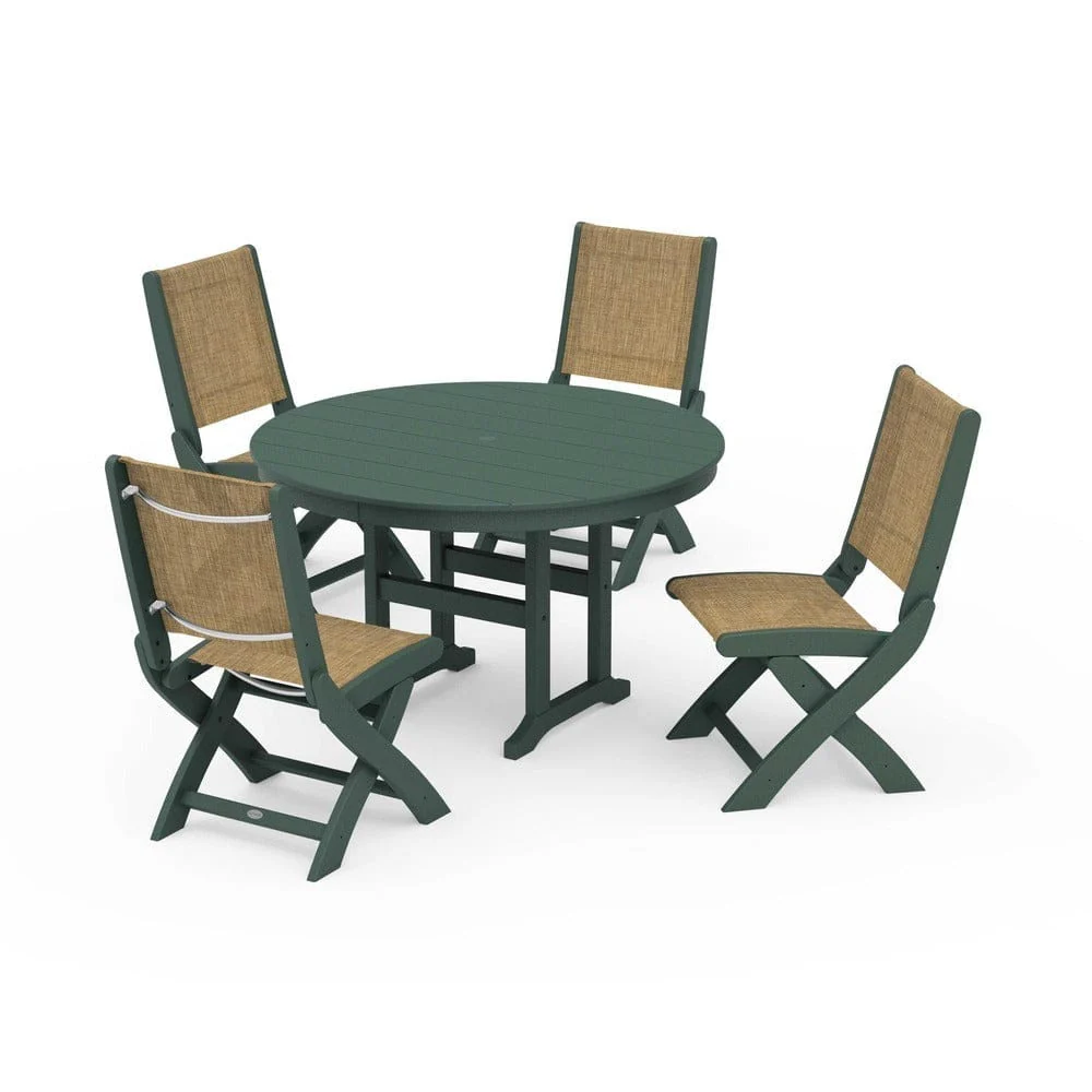 POLYWOOD® - Coastal Folding Side Chair 5-Piece Round Dining Set - PWS1358 - Image 4