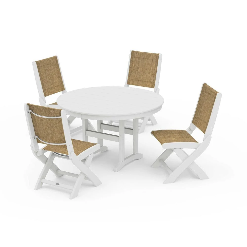 POLYWOOD® - Coastal Folding Side Chair 5-Piece Round Dining Set - PWS1358 - Image 48