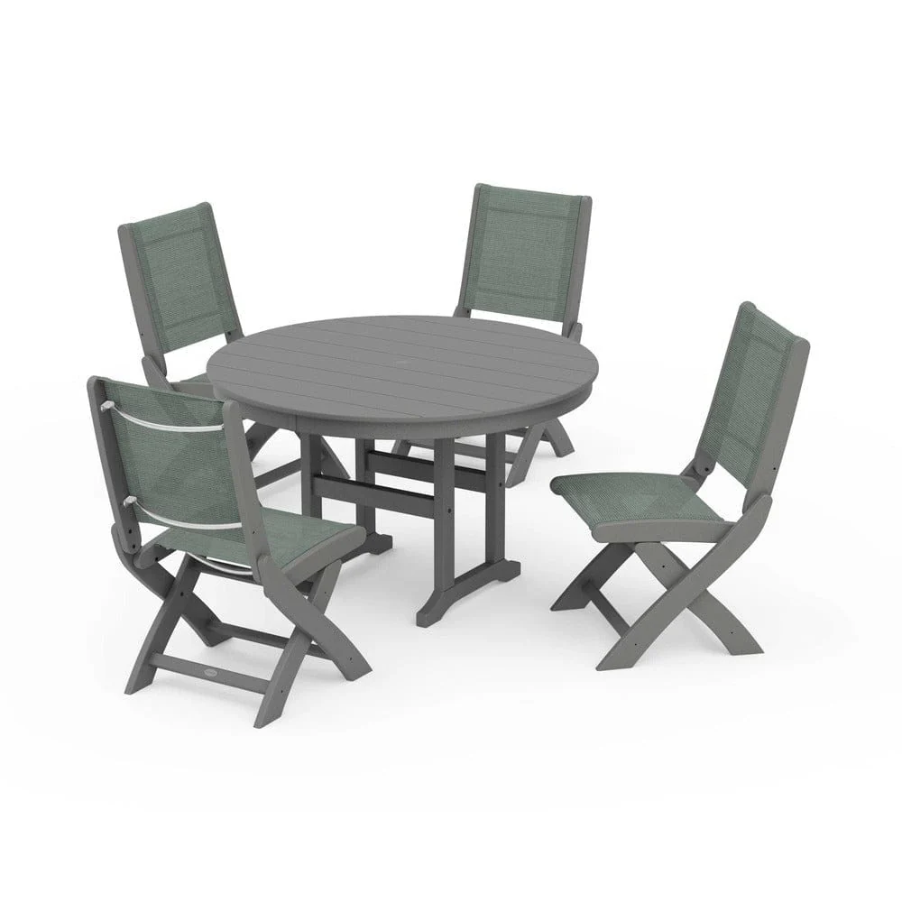 POLYWOOD® - Coastal Folding Side Chair 5-Piece Round Dining Set - PWS1358 - Image 5