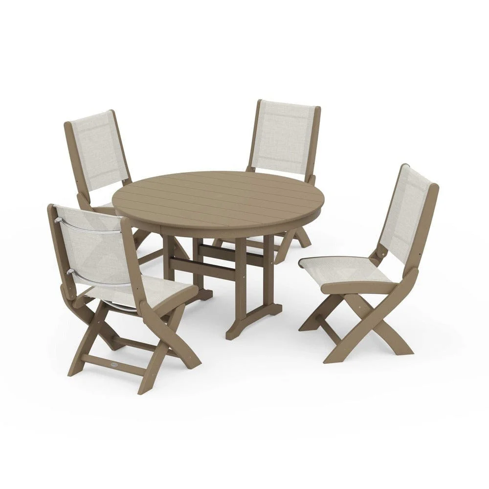 POLYWOOD® - Coastal Folding Side Chair 5-Piece Round Dining Set - PWS1358 - Image 52
