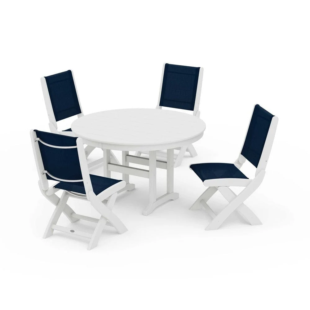 POLYWOOD® - Coastal Folding Side Chair 5-Piece Round Dining Set - PWS1358 - Image 53