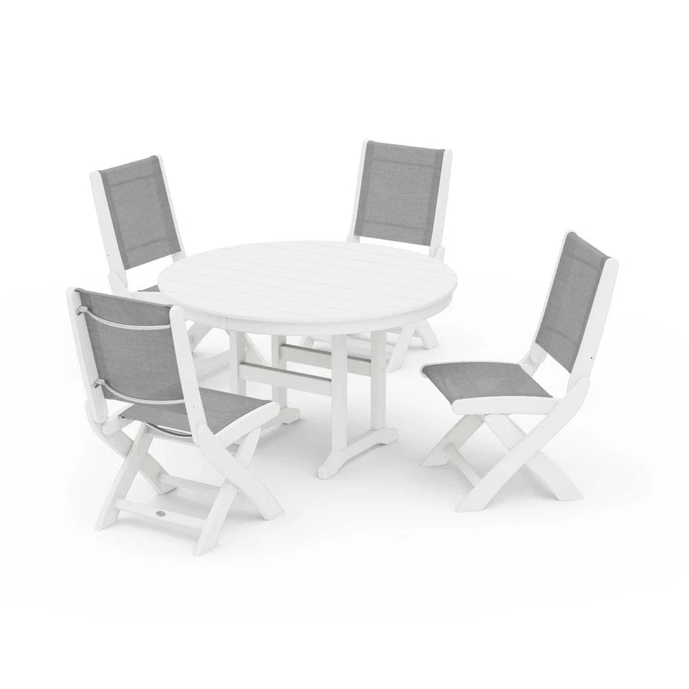 POLYWOOD® - Coastal Folding Side Chair 5-Piece Round Dining Set - PWS1358 - Image 57