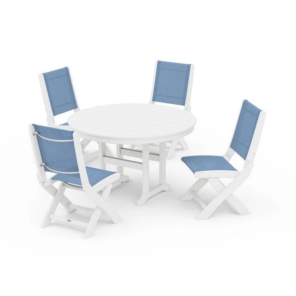 POLYWOOD® - Coastal Folding Side Chair 5-Piece Round Dining Set - PWS1358 - Image 58