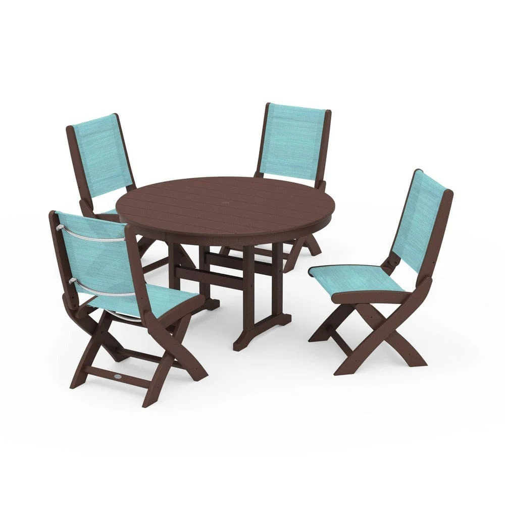 POLYWOOD® - Coastal Folding Side Chair 5-Piece Round Dining Set - PWS1358 - Image 6